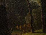 painting of cows in a wooded landscape with a rainbow in the sky