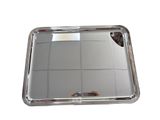 silver plated serving tray with square design and handles