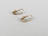 a pair of small gold hoop earrings on a white surface