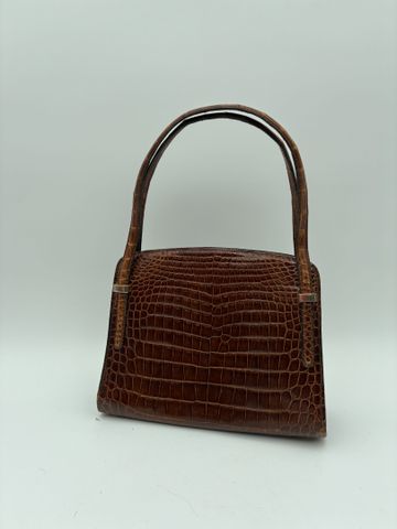 Sac en cuir croco marron. Vintage  