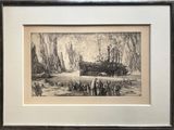 an old drawing of a ship in a body of water