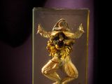 a glass box with a picture of a man on it