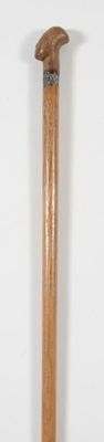 Canne décorative à fût en jonc, pommeau en bois sculpté figurant une t - Photo 1