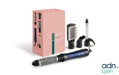 une image représentant un sèche-cheveux, une brosse et une boîte