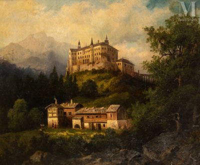 une image représentant un tableau d'un château au sommet d'une colline