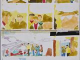 a picture of a painting of people in different scenes