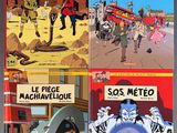 four books in french with pictures of people and animals on them