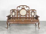 an image of a wooden bench with a mirror on top of it