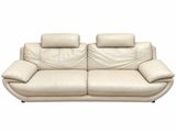 white leather sofa with two reclining seats on a white background