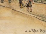 a painting of a man riding a horse and a woman riding a horse