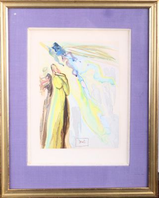 painting of a woman in a yellow dress with a blue bird on her shoulder