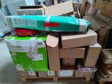a pile of boxes and boxes on a pallet in a warehouse