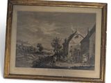 an old picture of a man riding a horse in front of a church