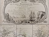 une vieille carte de la côte française sur laquelle figure un bateau
