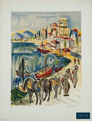 une image d'un tableau représentant un groupe de personnes sur une plage