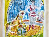 une image représentant un tableau où figurent une femme et un tigre