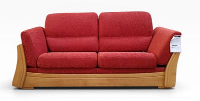 the red couch is sitting on a white background with a price tag on it