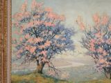 a painting of two trees with pink flowers on them