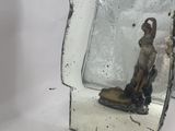 a mirror with a statue of a man and a dog in it