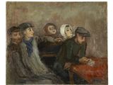 an image of a painting of a group of people sitting around a table
