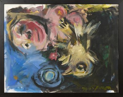 une peinture de fleurs dans un vase sur une table