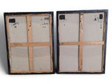 pair of antique black and white picture frames with wood trims