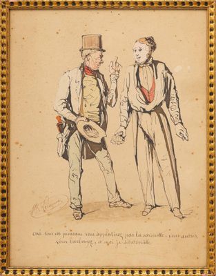 un vieux dessin représentant deux hommes debout l'un à côté de l'autre