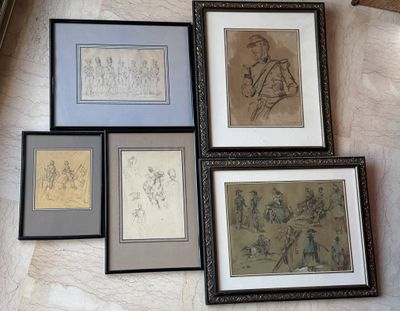Lot de 5 pièces encadrées sur le militaria dont l'armée fran…