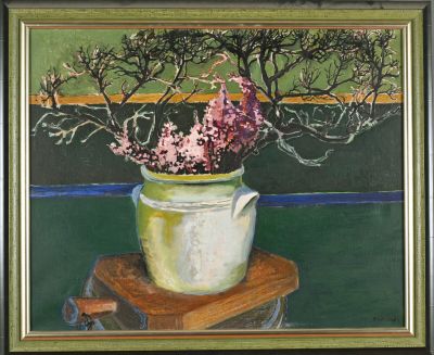 R. LEONHARDT (XXe siècle). Branches et fleurs dans un pot, 1…