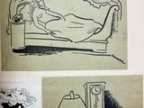 an image of a book with a drawing of a woman laying in a bed and a drawing of a woman laying in a bed