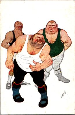 CPA : illustration de lutteurs