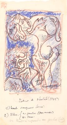 une image représentant un dessin d'un cheval et d'un homme