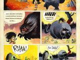 une image tirée d'une bande dessinée représentant un garçon et une fille combattant un monstre