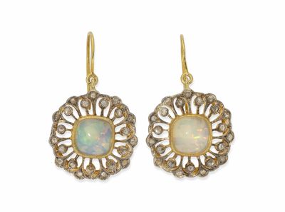 an image of a pair of oplite and diamond earrings