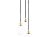 a pair of three glass globe pendant lights hanging from a ceiling