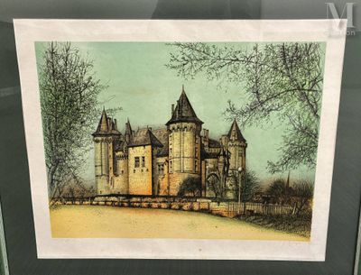 un tableau représentant un château, exposé dans une vitrine