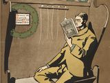la couverture du numéro de Noël de Harper's, sur laquelle figure l'image d'un homme assis dans un fauteuil en train de lire un livre