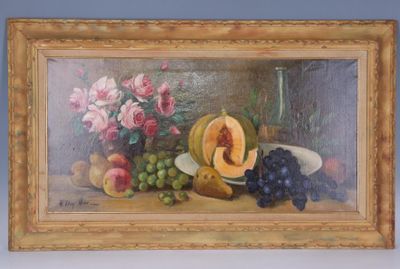 Ecole du XXème siècle. Composition au bouquet de roses et fr…