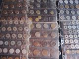 many different types of coins in the plastic trays