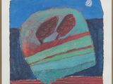 an image of a painting of a plate with a pair of shoes on top of it