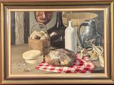 a picture of a painting of bread on a table