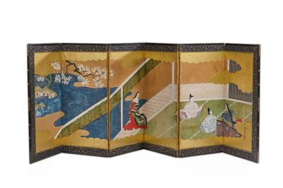 une image représentant un paravent à trois panneaux orné d'une peinture