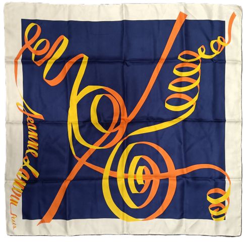 Jeanne LANVIN – Carré de soie bleu et orange. (taches, à nettoyer