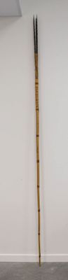 Harpon pour la pêche, la hampe en bambou ornée de gravures r…
