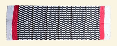 black and white zigzag blanket with red trim