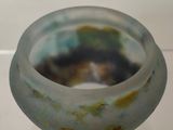 a close up of a glass bowl on a table