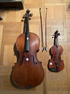 a violin and a violin stand on the floor