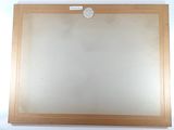 an old picture of a wooden frame with a mirror on it