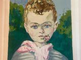 tableau représentant un jeune garçon avec une fleur dans la bouche