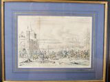 framed drawing of a scene of a battle with men on horseback
